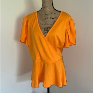 Ashley Stewart Short Sleeve Orange Wrap Top
